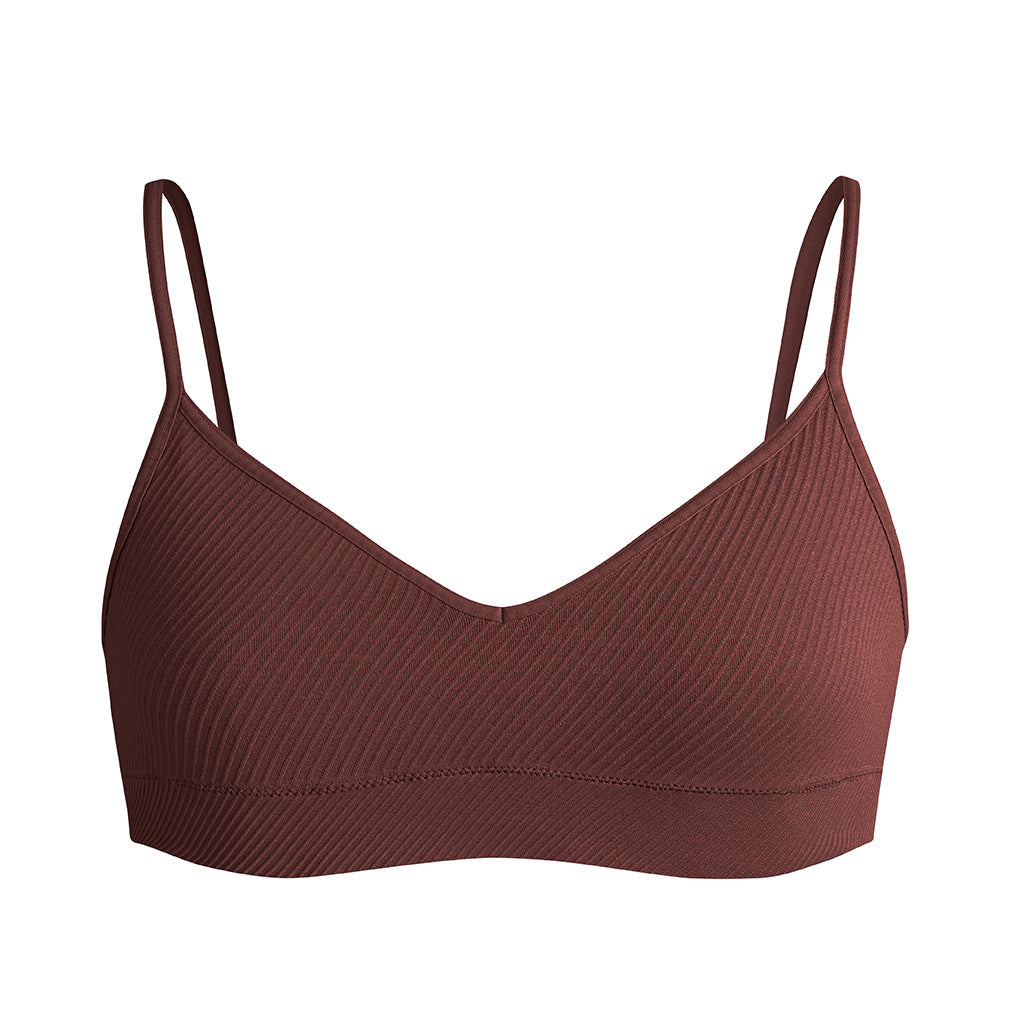 Second Skin Essential Sculpting Bralette in cocoa brown, flat lay front view