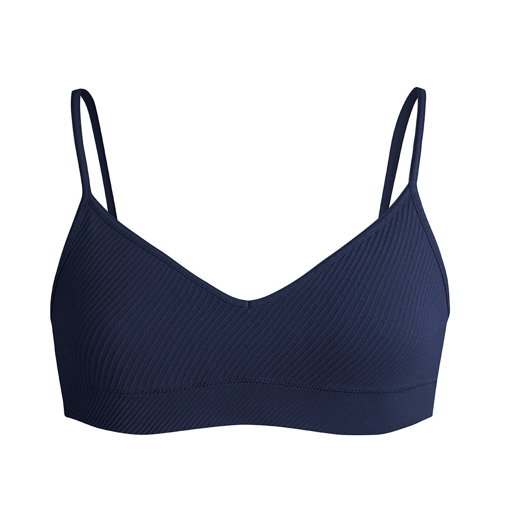Second Skin Essential Sculpting Bralette in Midnight Navy, front view with seamless fit