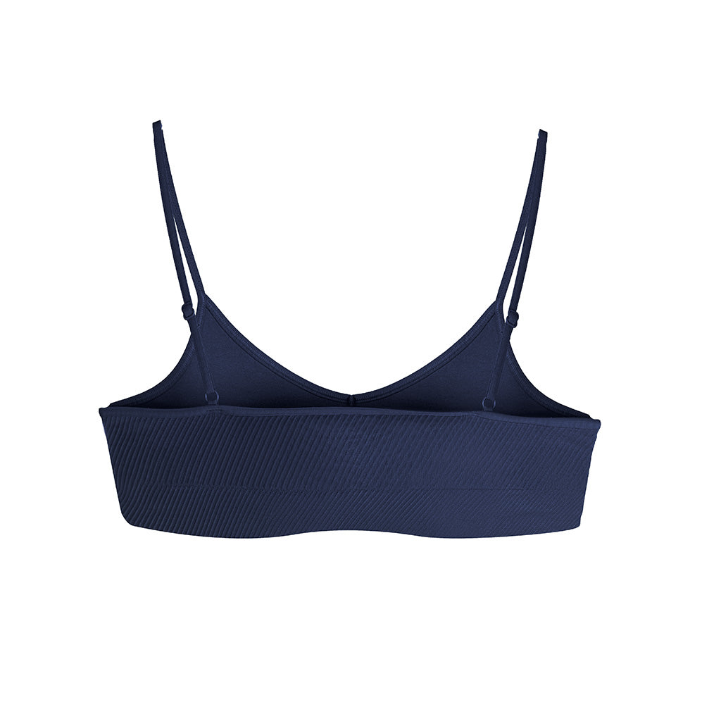 Second Skin Essential Sculpting Bralette in Midnight Navy, back view showing smooth support