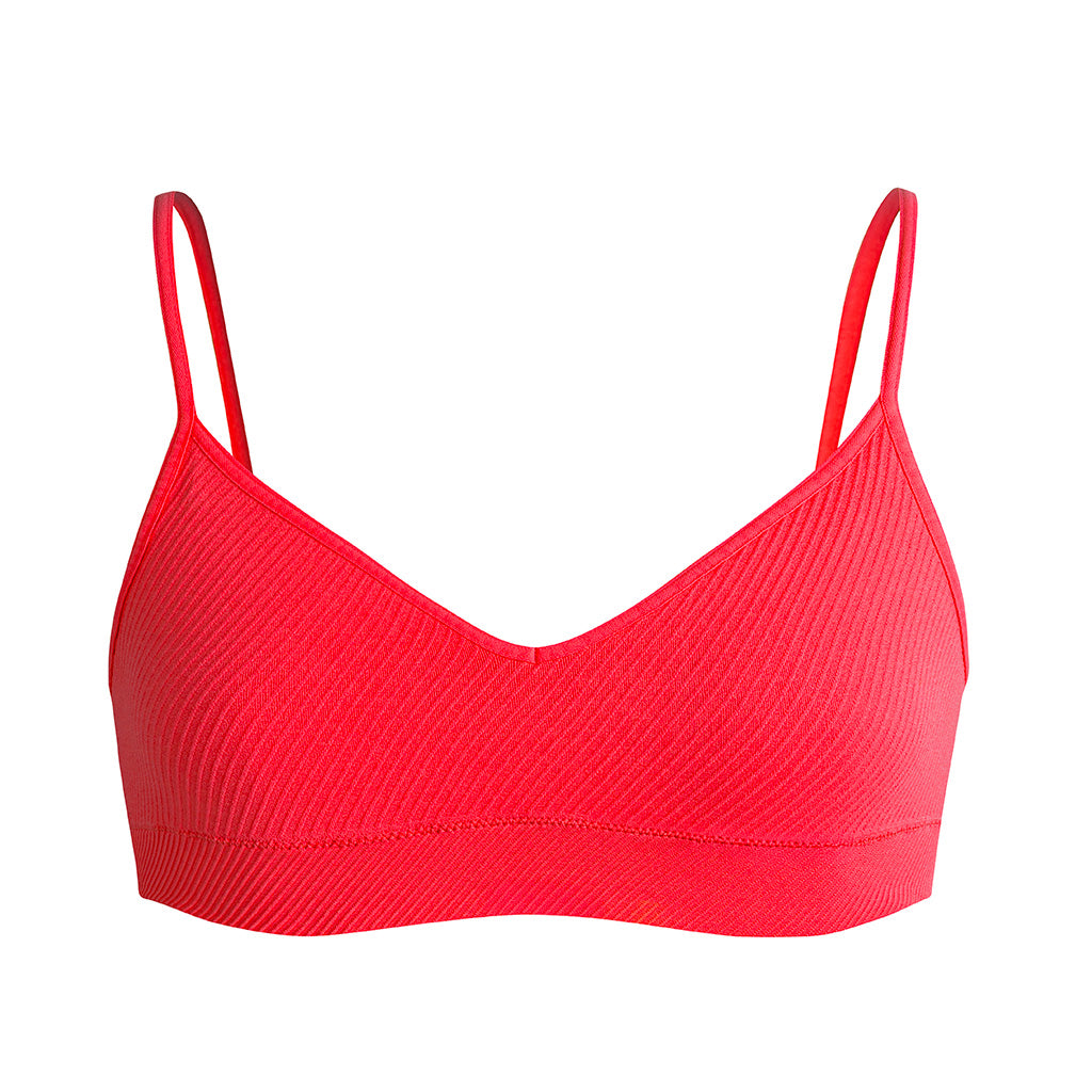 Second Skin Essential Sculpting Bralette in True Red, ribbed underband detail for support