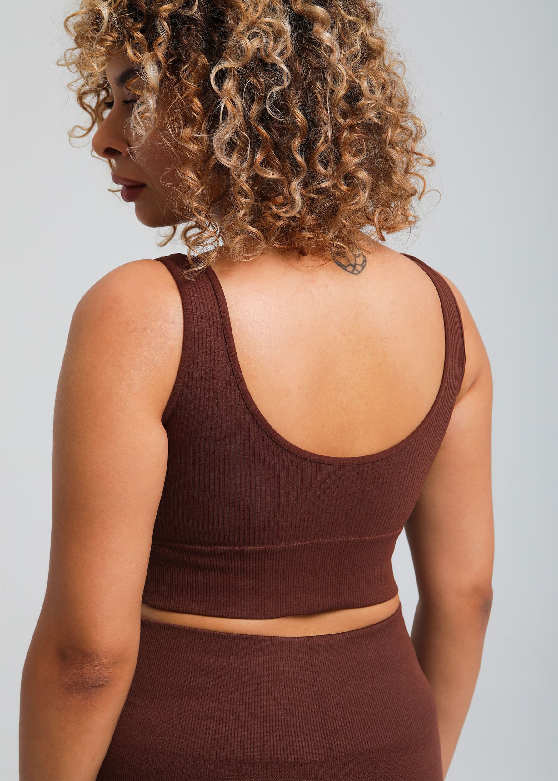 Back view of seamless everyday support bra in cocoa brown