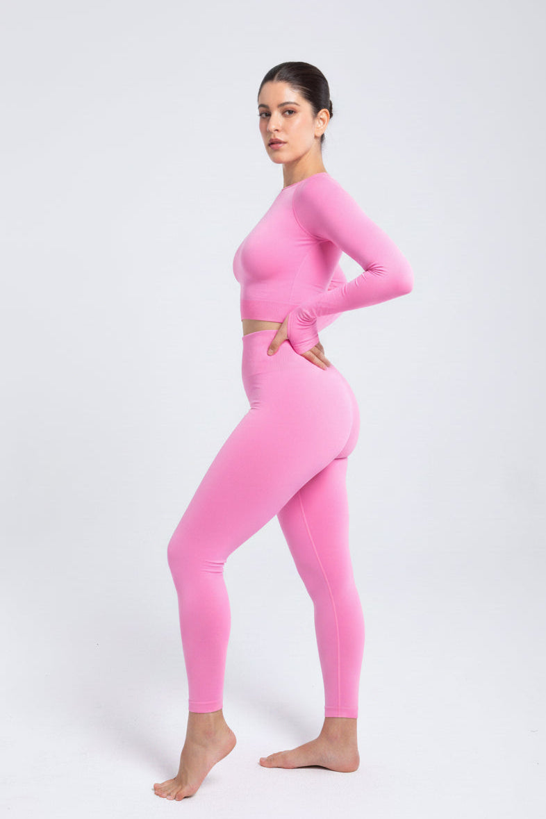 Seamless high-waist leggings in Rose Pink with sculpting fit