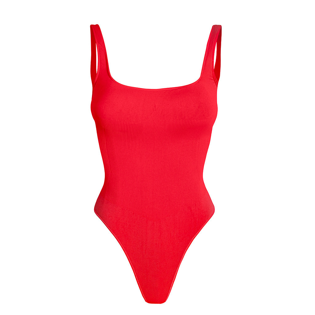 Second Skin Sculpting Thong Bodysuit in True Red, front product view