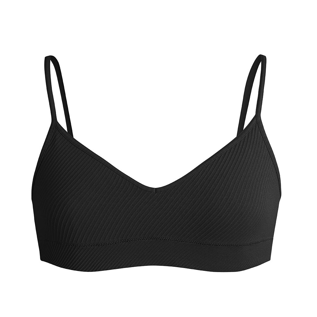 Second Skin Essential Sculpting Bralette in black, flat lay front view