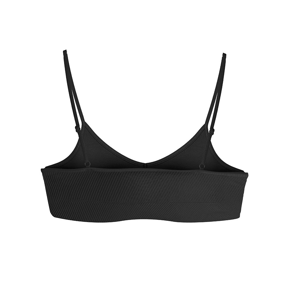 Second Skin Essential Sculpting Bralette in black, flat lay back view