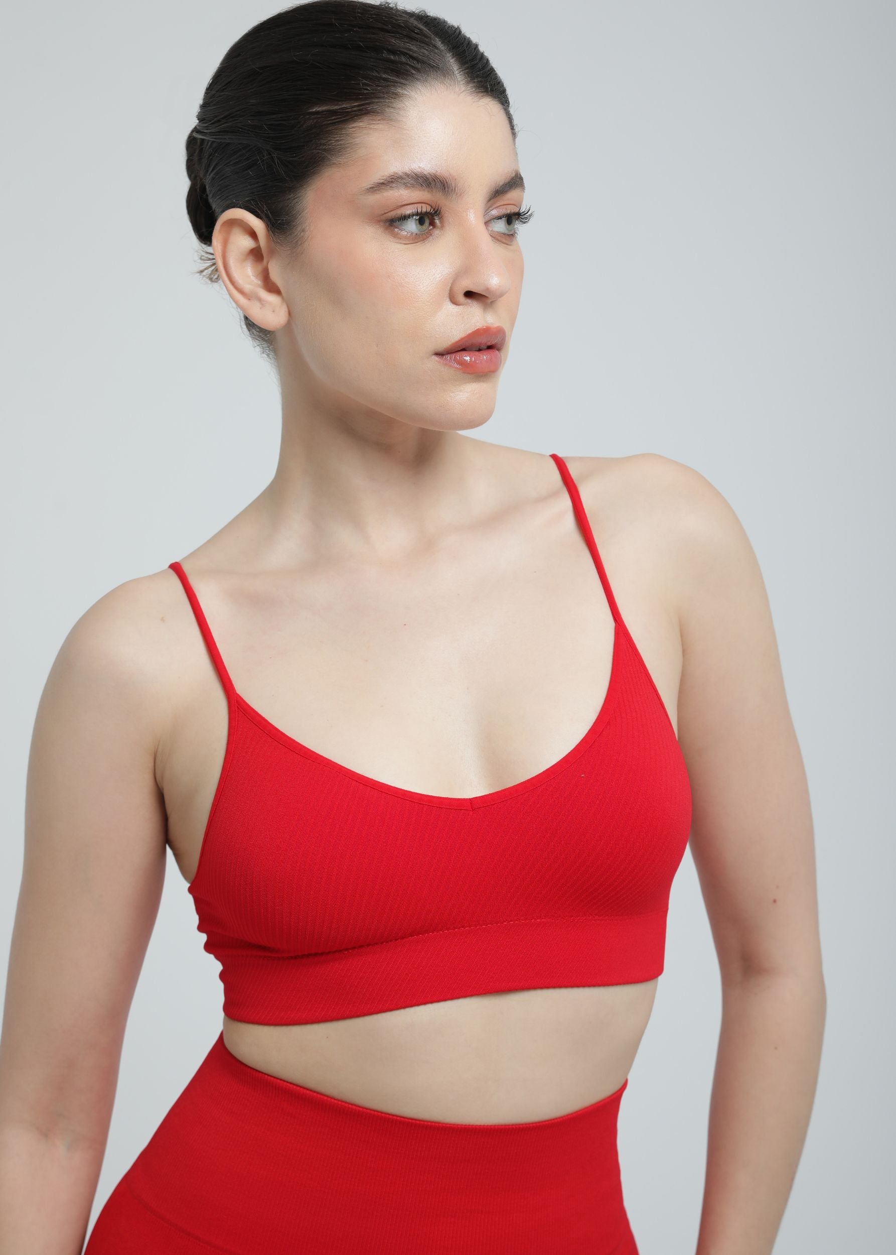 Second Skin Essential Sculpting Bralette in True Red, front view with seamless sculpting fit