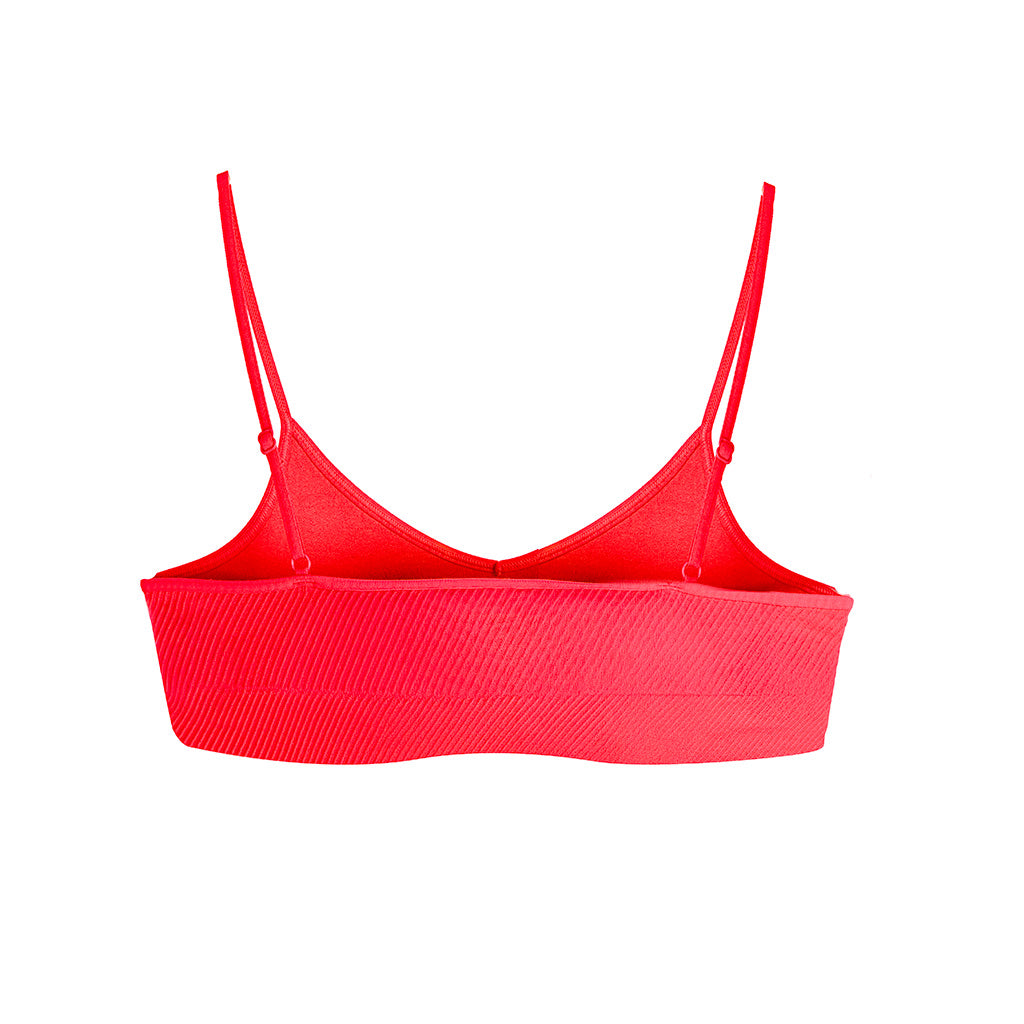 Second Skin Essential Sculpting Bralette in True Red, close-up of fabric texture and stretch