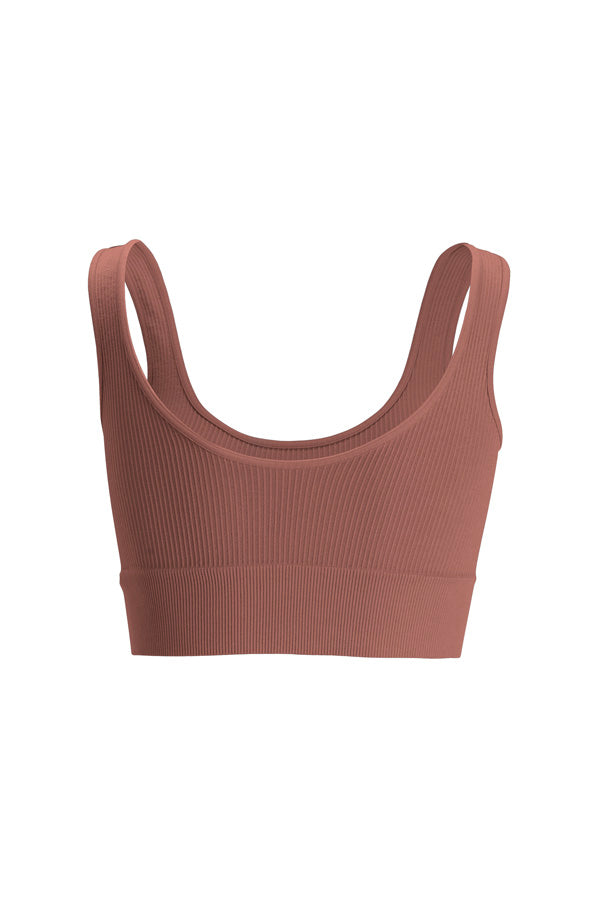 Ribbed seamless support bra in cocoa brown with wide straps