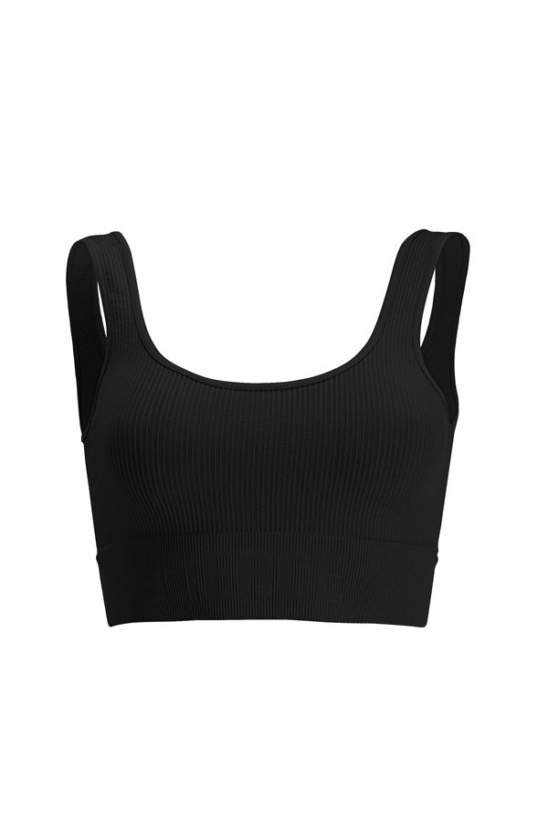 Seamless everyday support bra in graphite black, front view
