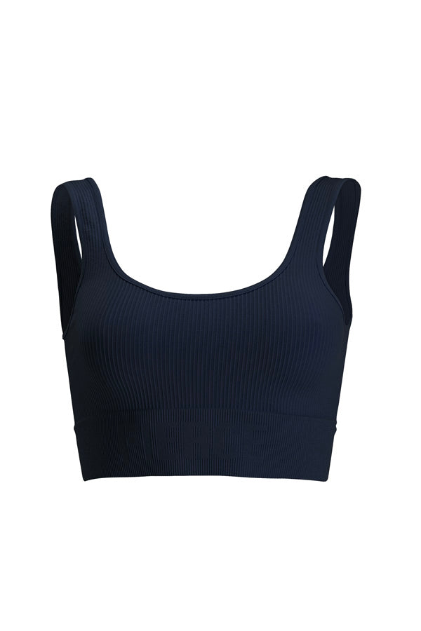 Seamless everyday support bra in midnight navy, front view