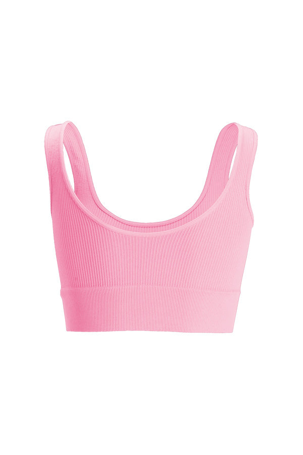 Ribbed seamless support bra in rose pink with smooth finish