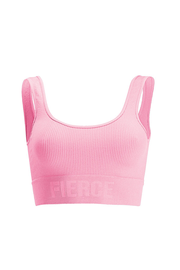 Seamless everyday support bra in rose pink, front view