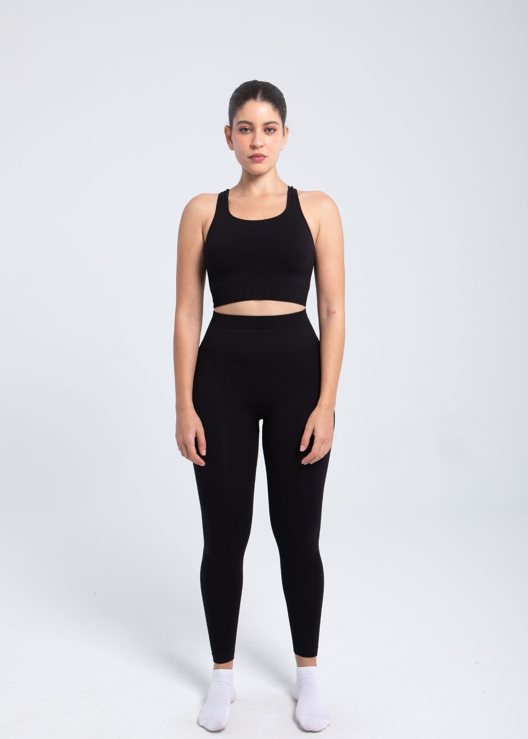 Stretch compression leggings in Graphite Black, lifestyle fit