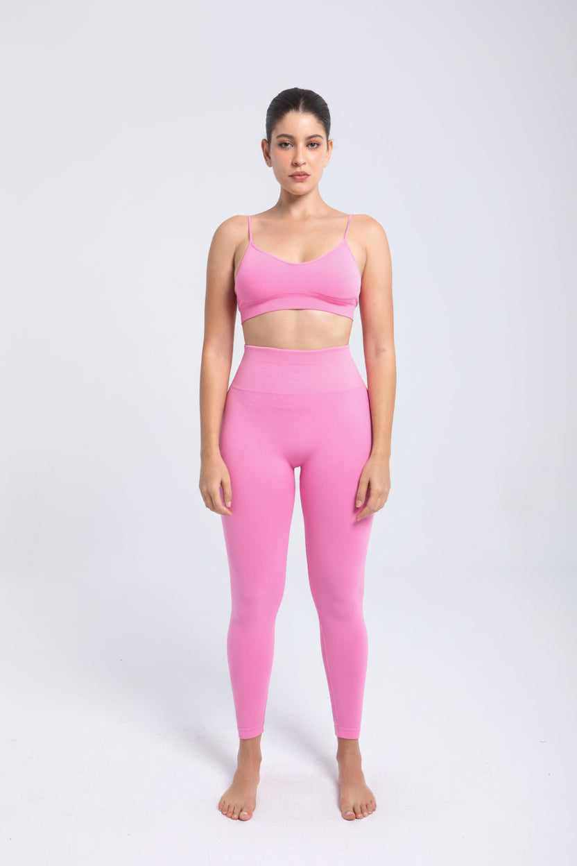 Stretch compression leggings in Rose Pink, lifestyle fit