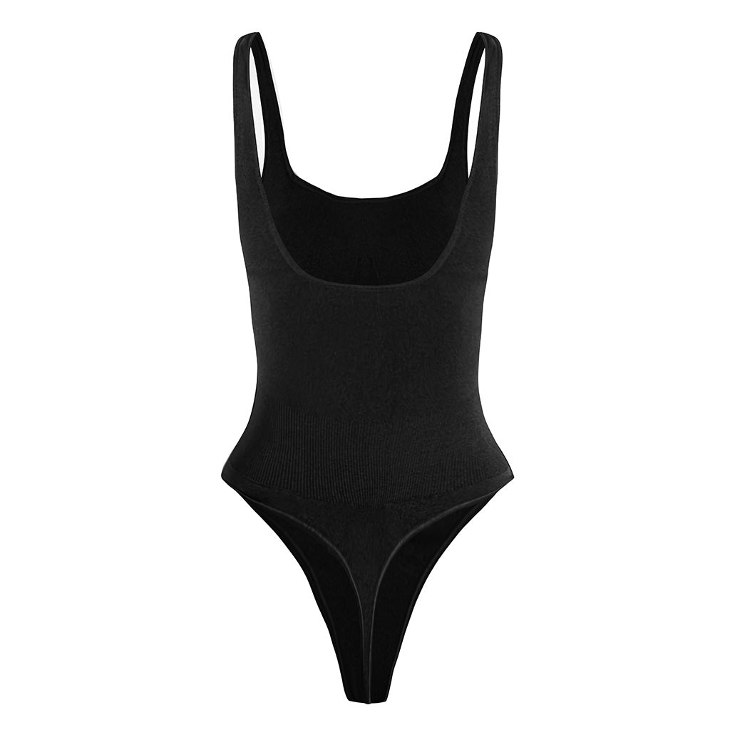 Second Skin Sculpting Thong Bodysuit in Graphite Black, back product vie