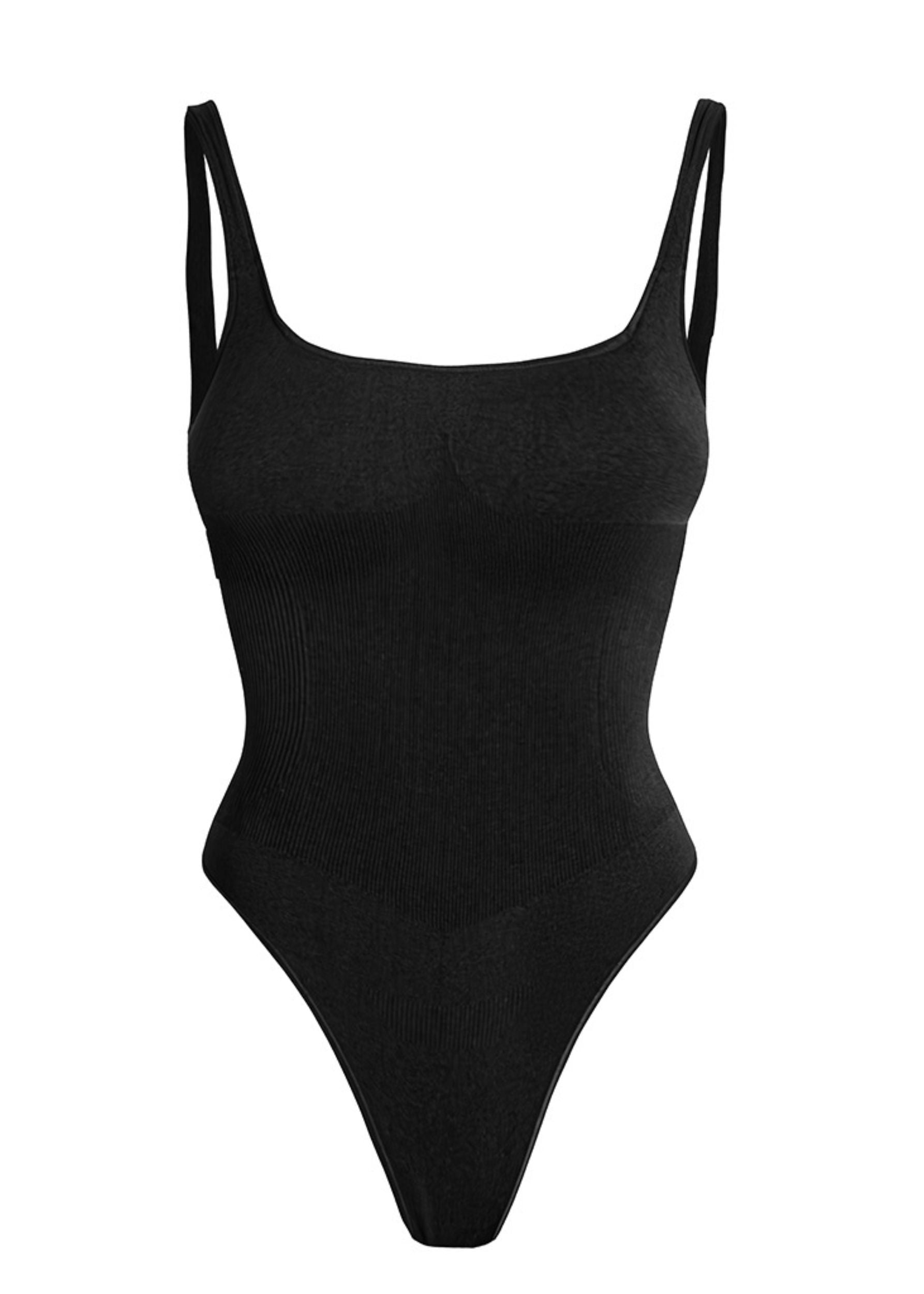 Second Skin Sculpting Thong Bodysuit in Graphite Black, front view